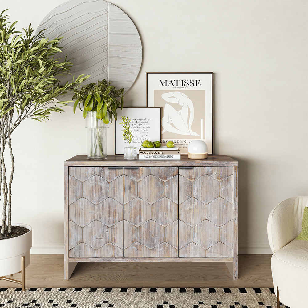 Farmhouse Style 3-Door Wooden Accent Cabinet/Sideboard_4