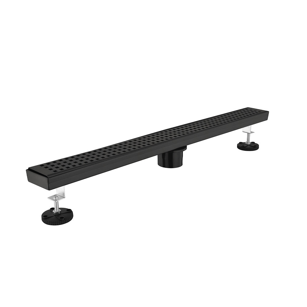 Linear Shower Drainwith Removable Quadrato Pattern Grate- Black_0