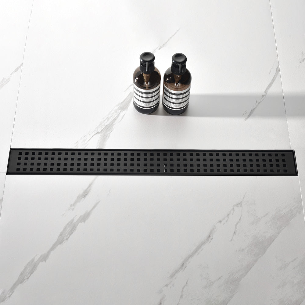 Linear Shower Drainwith Removable Quadrato Pattern Grate- Black_8