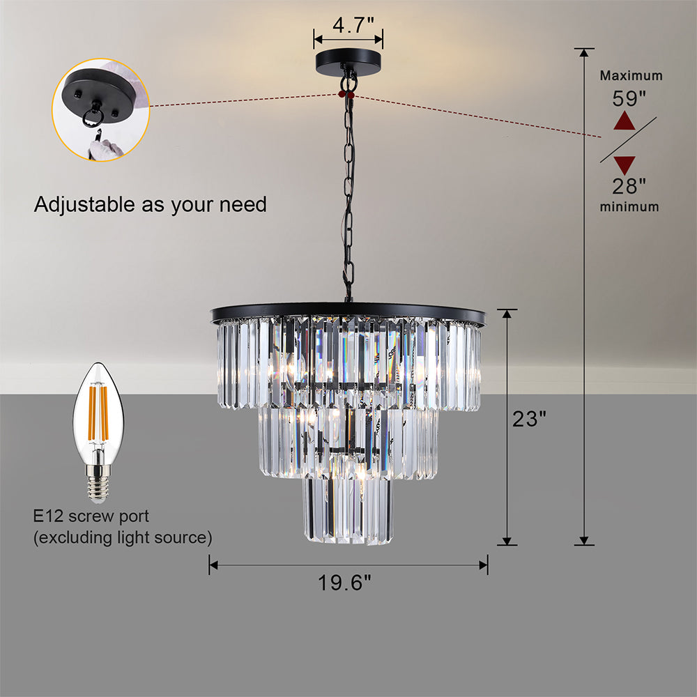 19.7 Inches Luxury Crystal Chandelier - Black_7