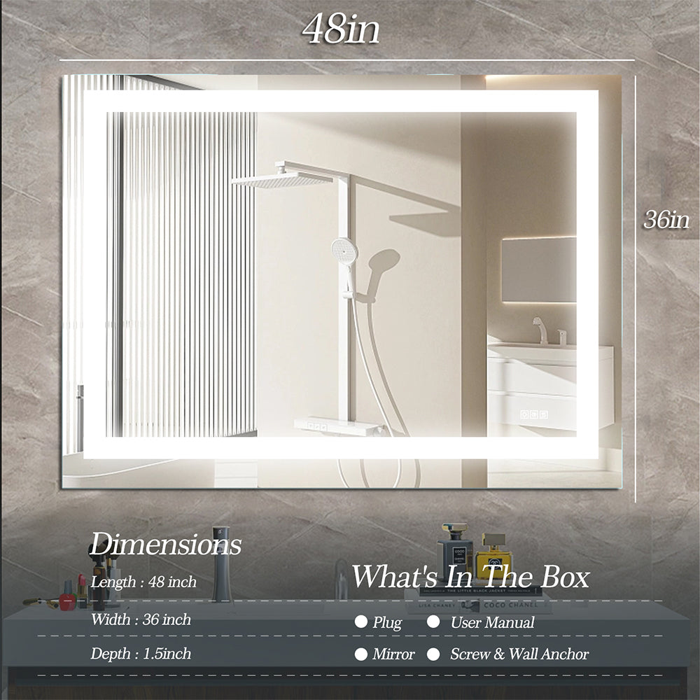 48x36 Inch LED Bathroom Vanity Mirror with Lights, Anti-Fog & Dimmable_7