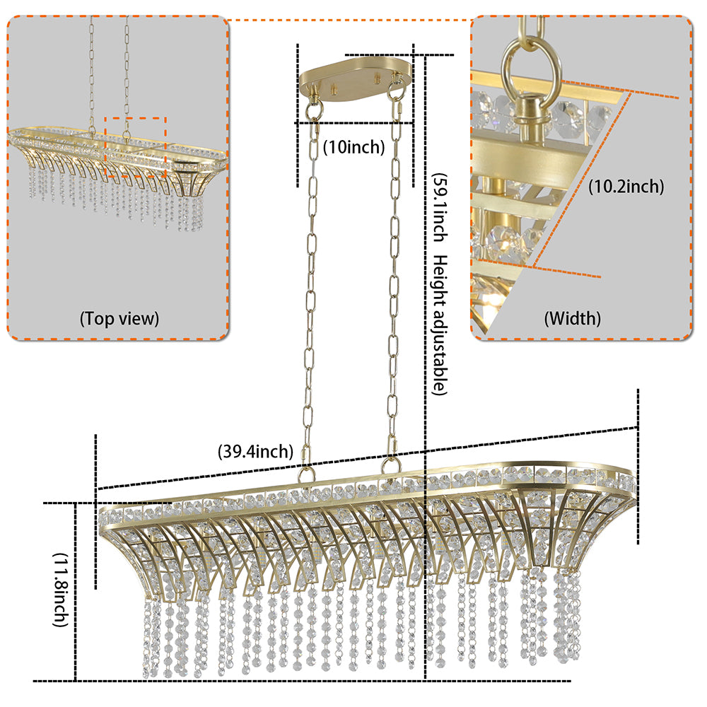 Champagne Gold Oval Crystal Chandelier - Modern Kitchen Island Ceiling Light_7