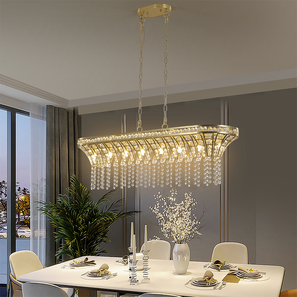 Champagne Gold Oval Crystal Chandelier - Modern Kitchen Island Ceiling Light_4