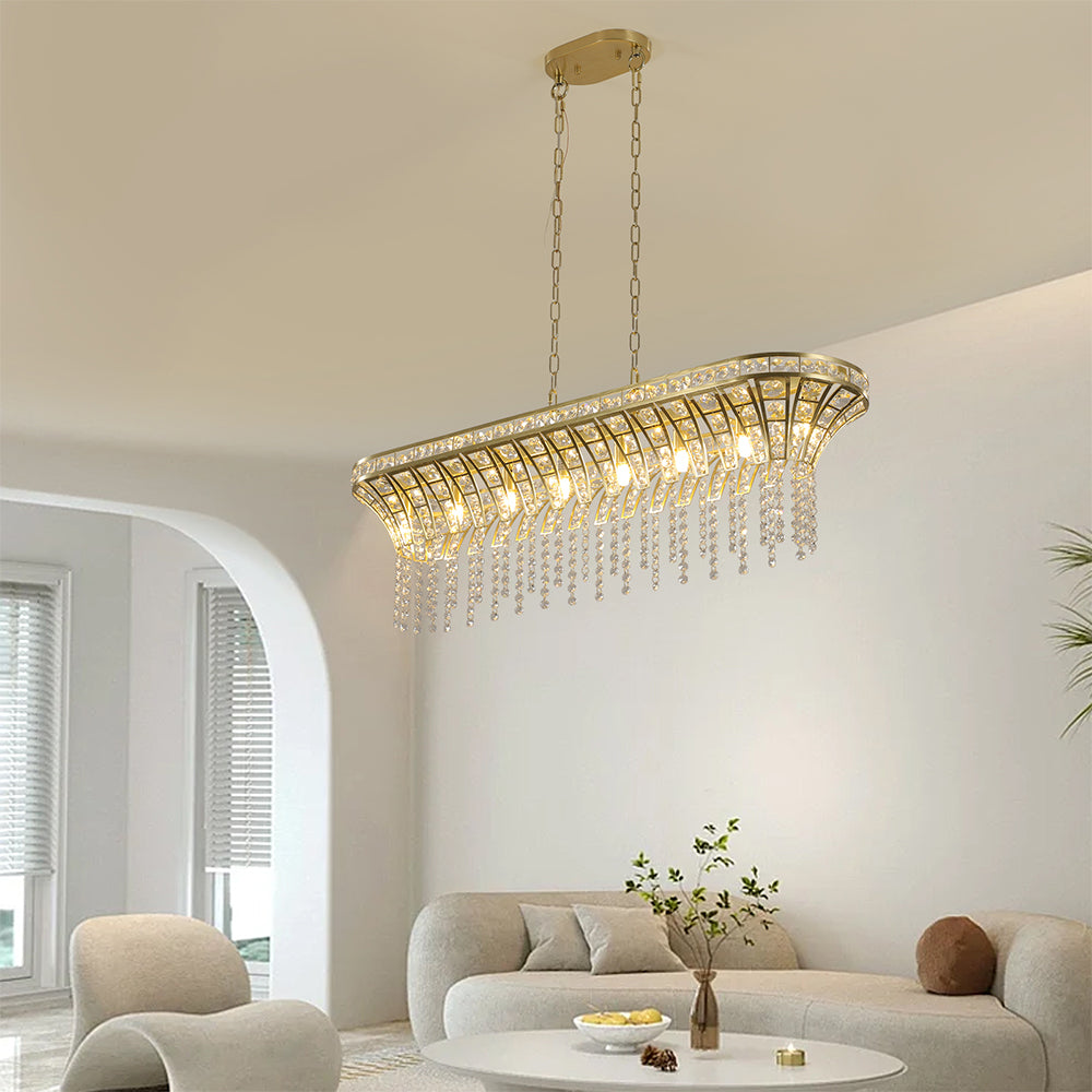 Champagne Gold Oval Crystal Chandelier - Modern Kitchen Island Ceiling Light_3