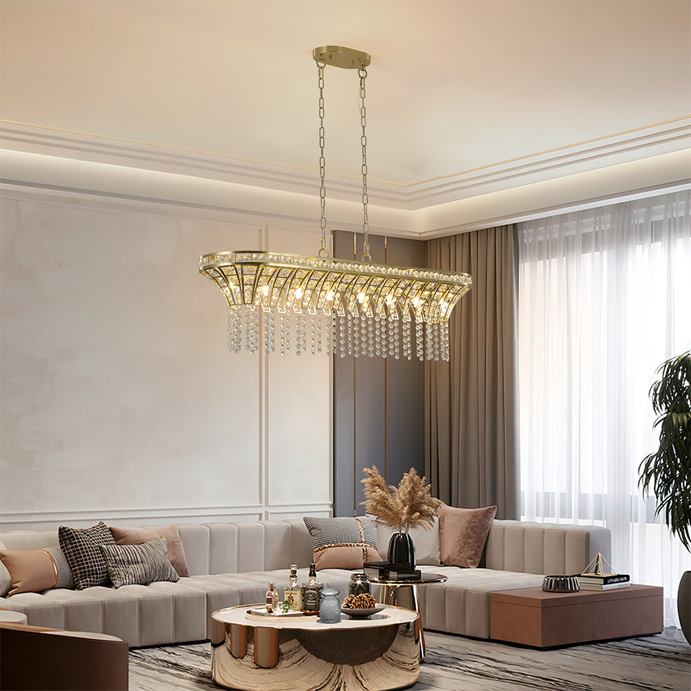 Champagne Gold Oval Crystal Chandelier - Modern Kitchen Island Ceiling Light_2