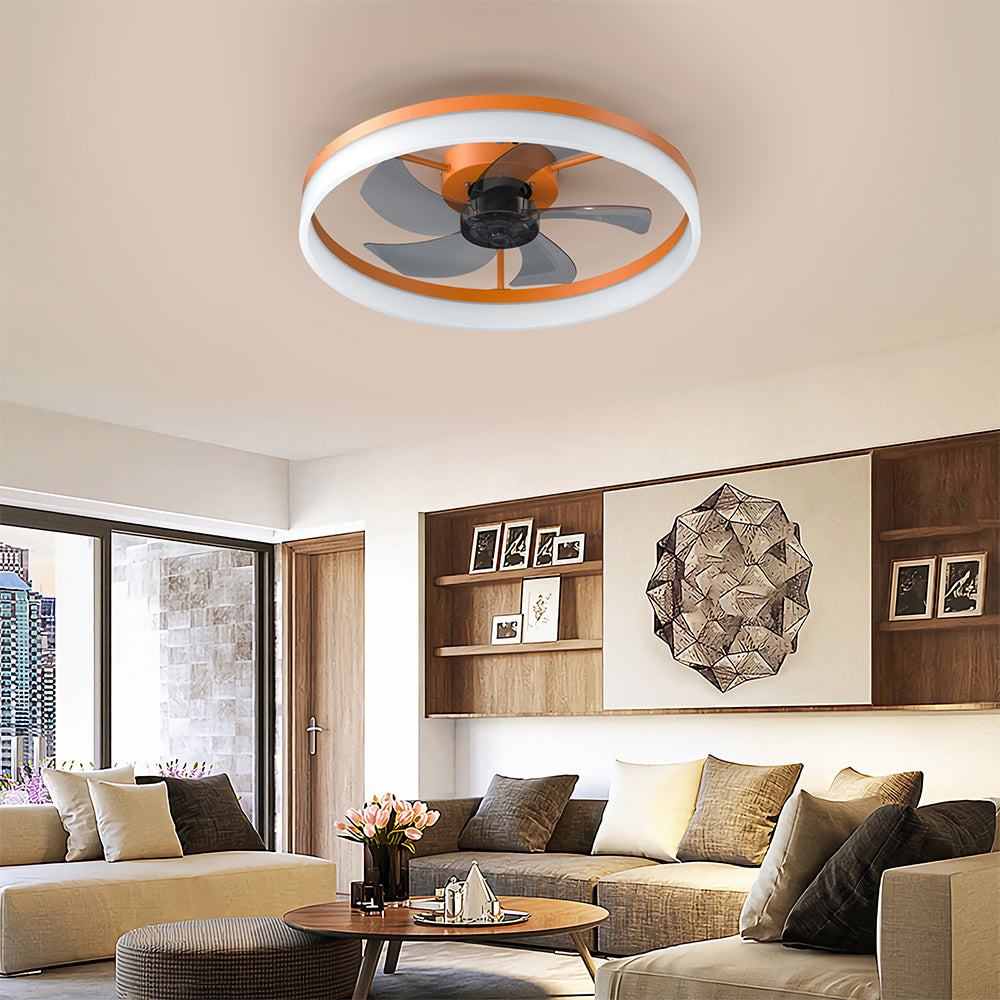 Modern Slim Ceiling Fan with Dimmable LED Lights - Orange_4