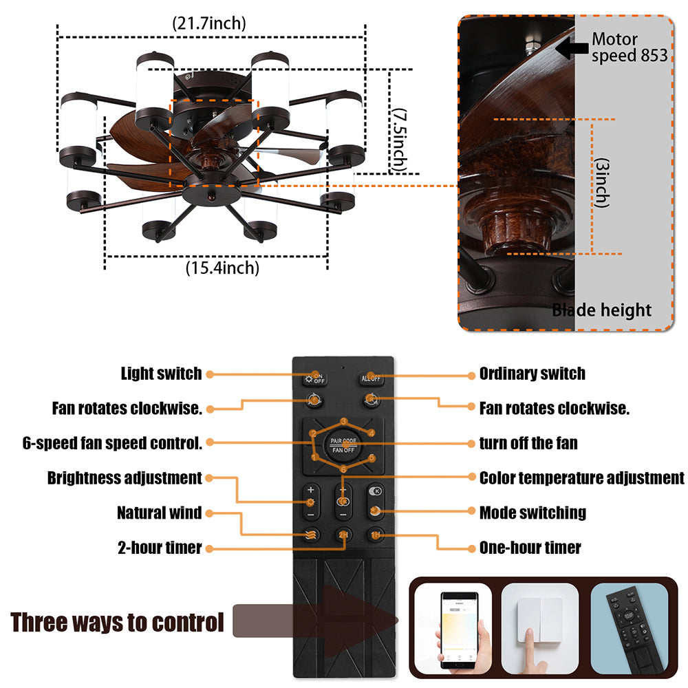 21.7 Inch Flush Mount Ceiling Fan with Remote_7