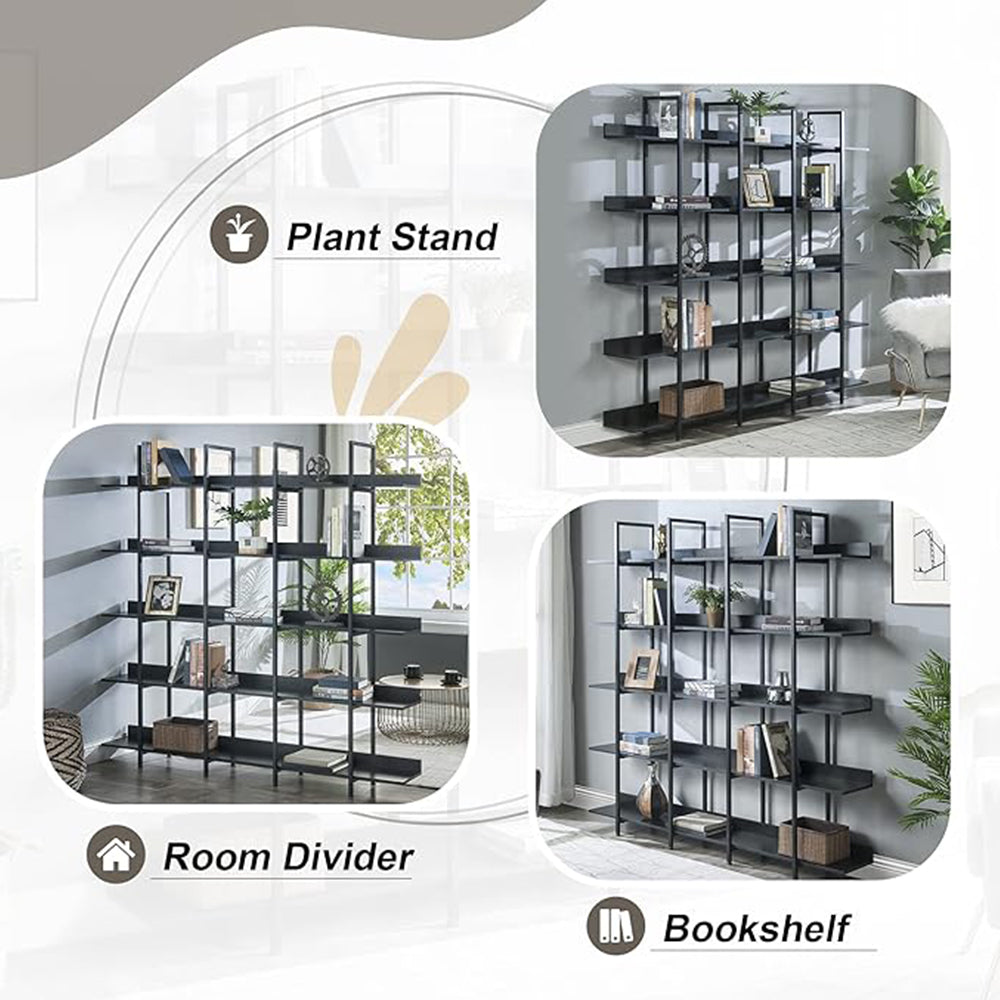 5-Tier Industrial Bookshelf with Metal Frame - Black_6