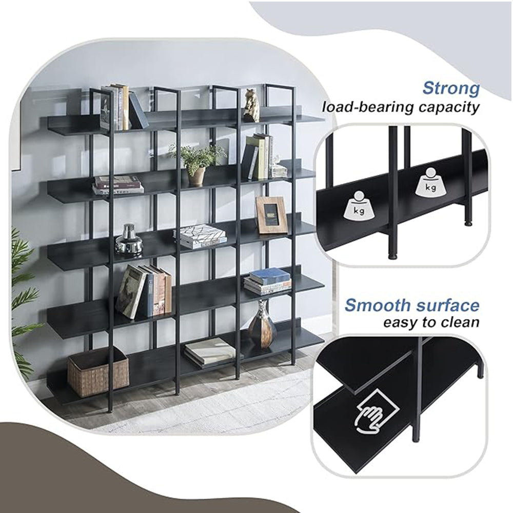 5-Tier Industrial Bookshelf with Metal Frame - Black_5