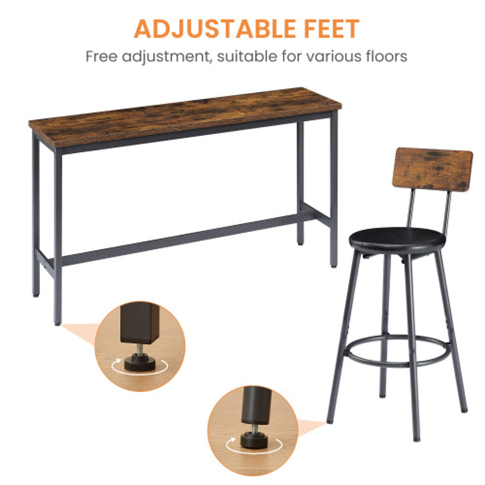 Industrial Bar Table Set with 3 Stools - Rustic Brown_5