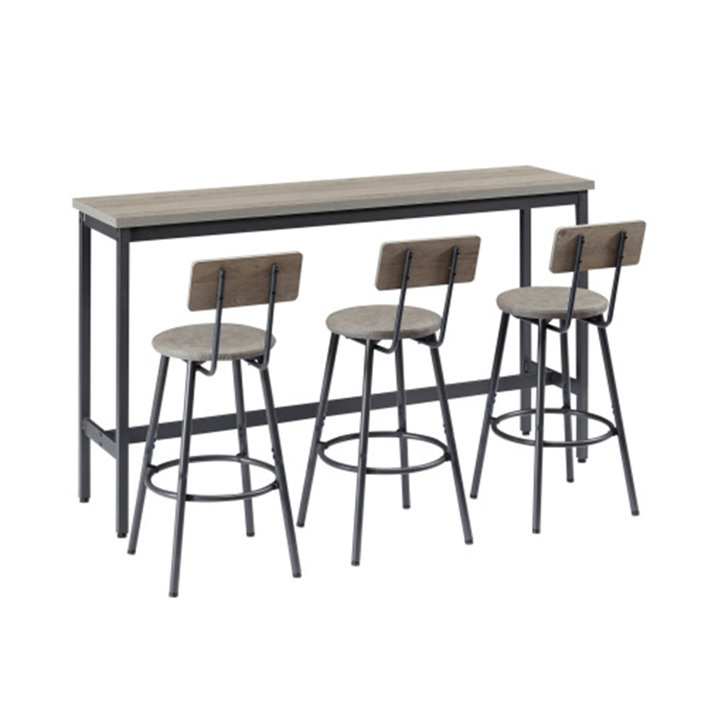 Industrial Bar Table Set with 3 Stools - Grey_0