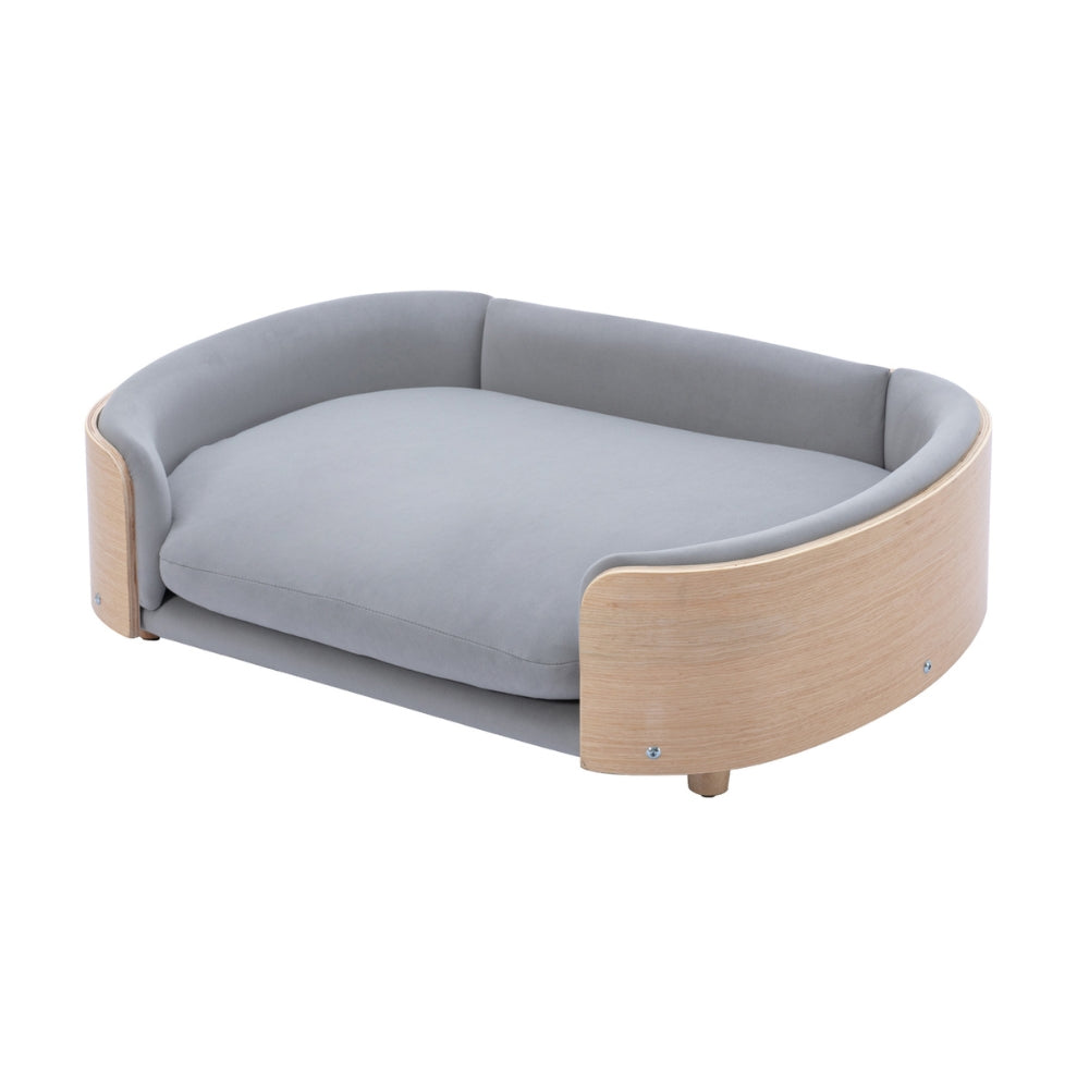 Elevated Dog Bed Solid Wood Leg Bent Back Velvet Cushion Large_2