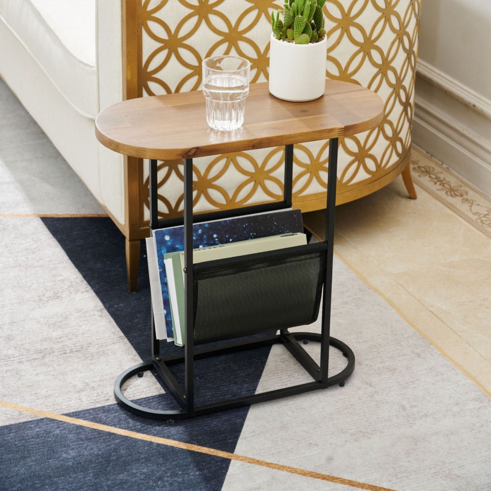 Acacia Oval Side Table with Magazine Storage_2