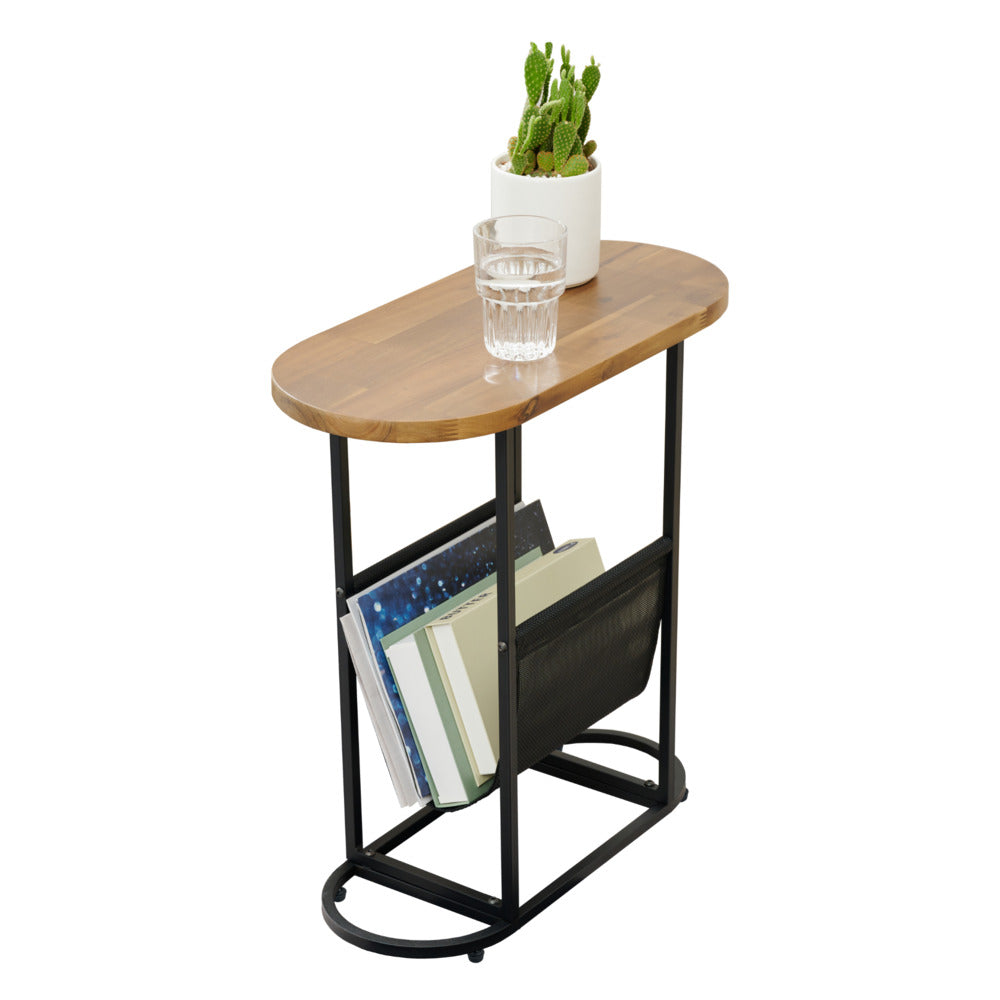 Acacia Oval Side Table with Magazine Storage_3