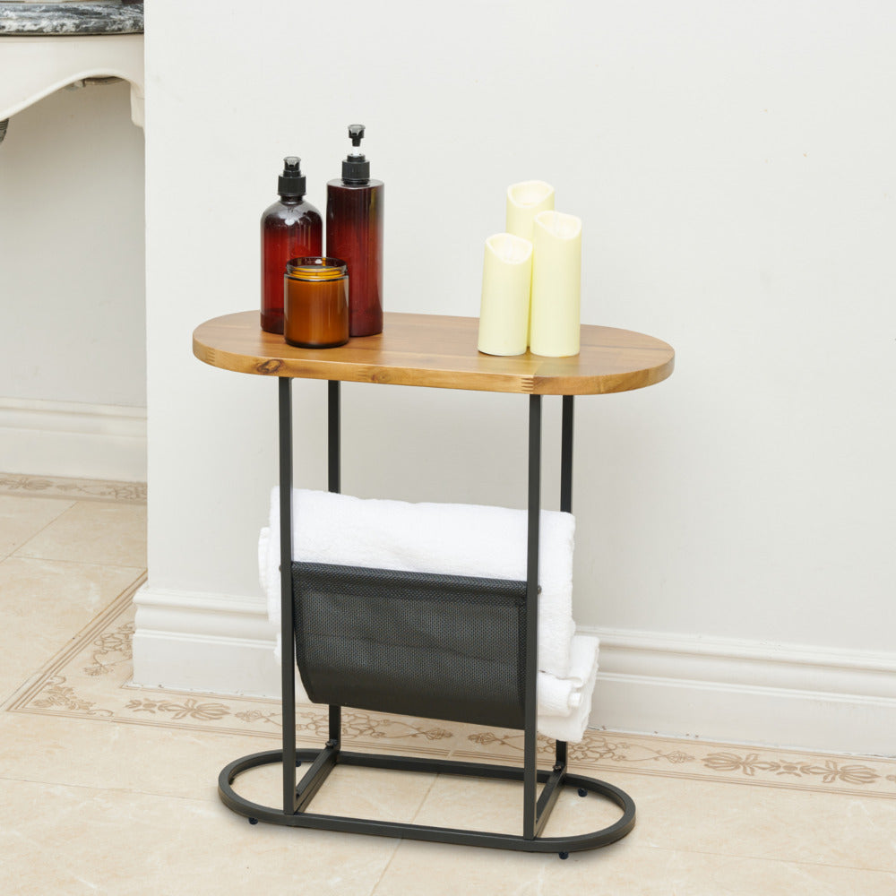 Acacia Oval Side Table with Magazine Storage_4