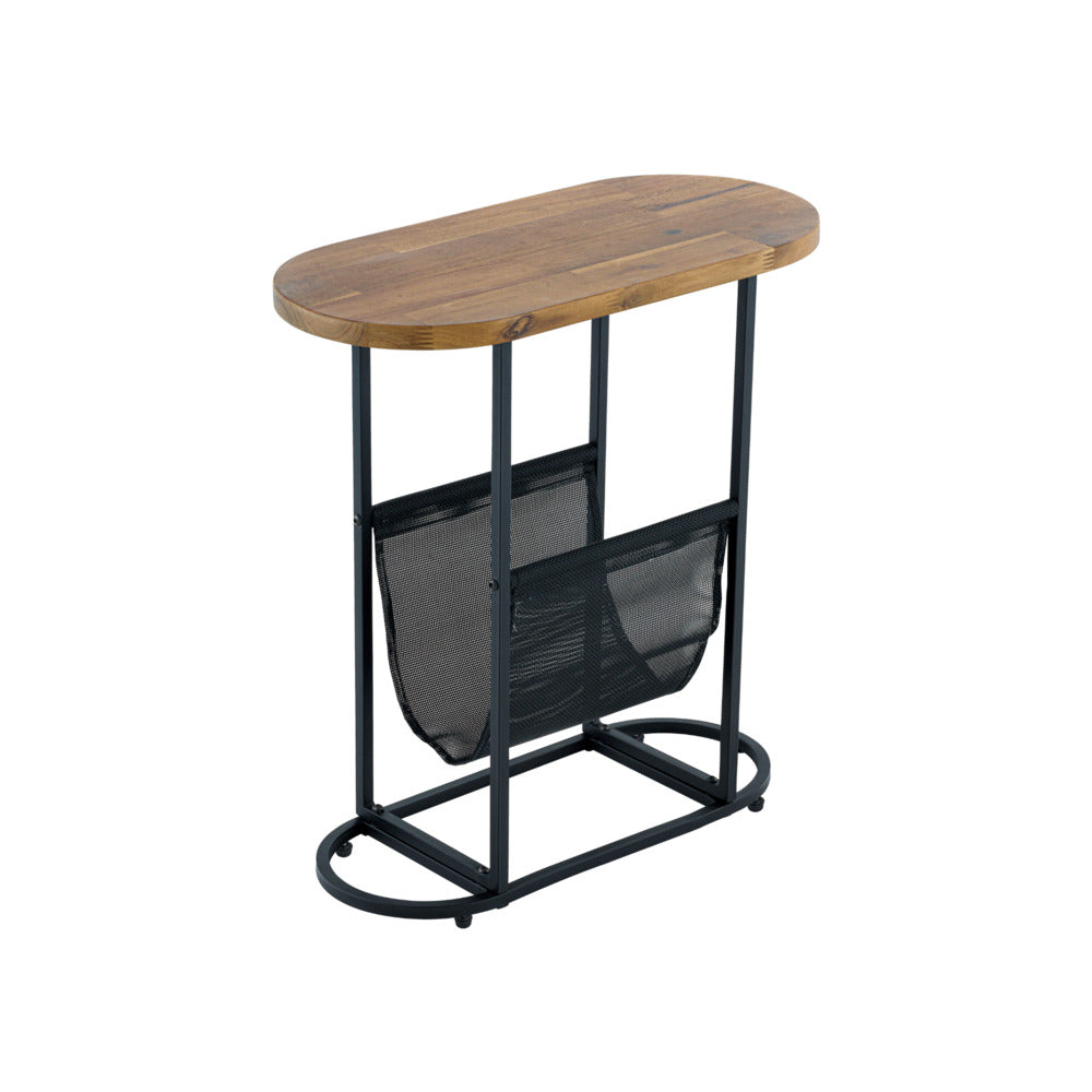 Acacia Oval Side Table with Magazine Storage_0