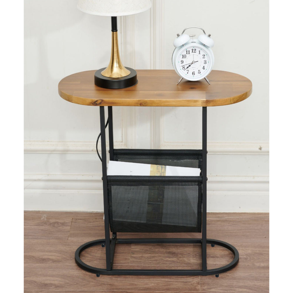 Acacia Oval Side Table with Magazine Storage_7