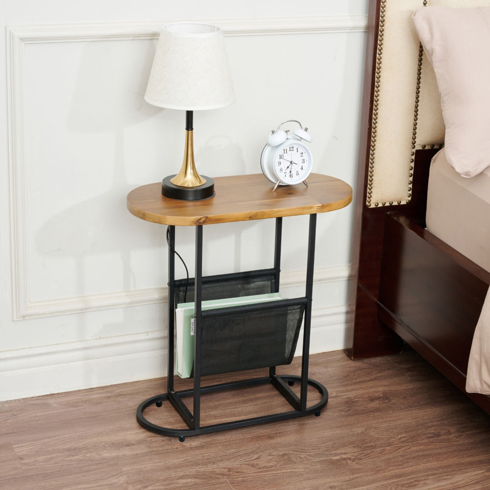 Acacia Oval Side Table with Magazine Storage_8