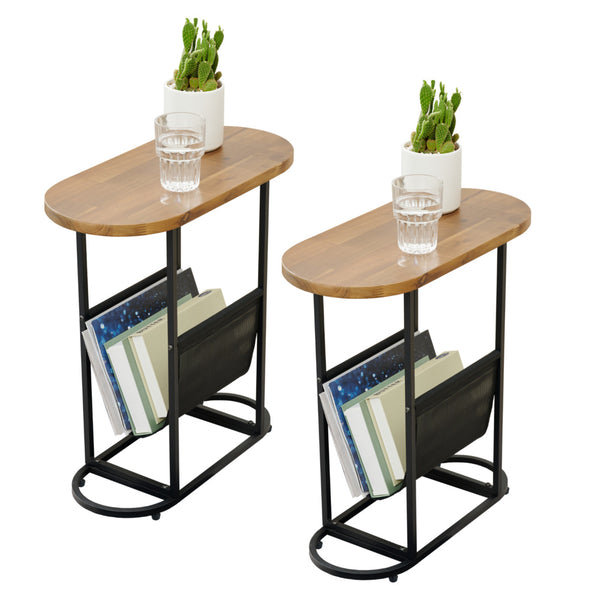 Acacia Oval Side Tables with Magazine Organizer Set of 2_0