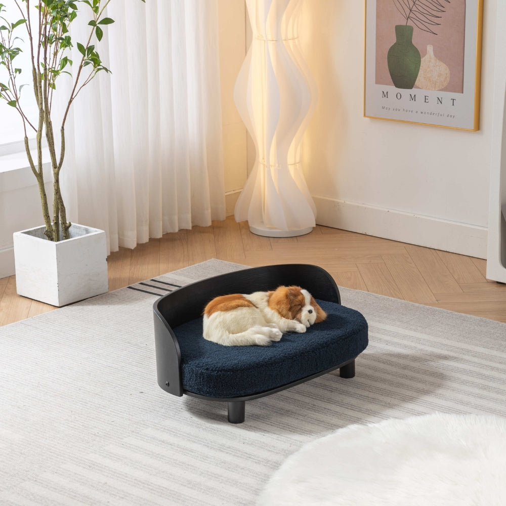 Elevated Dog Bed Solid Wood Velvet Cushion Black_2