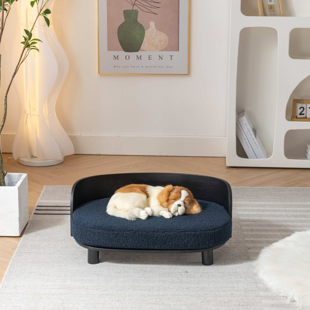 Elevated Dog Bed Solid Wood Velvet Cushion Black_3