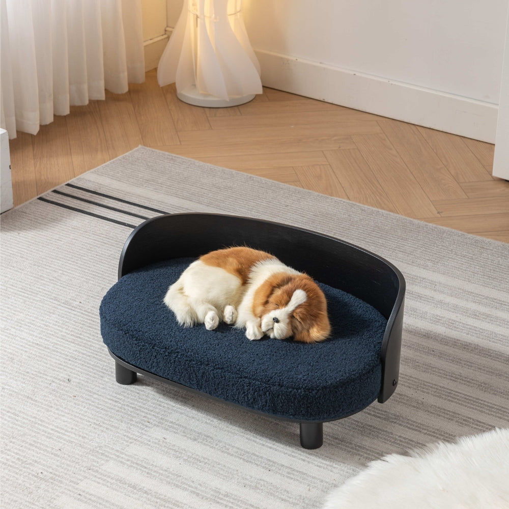 Elevated Dog Bed Solid Wood Velvet Cushion Black_5