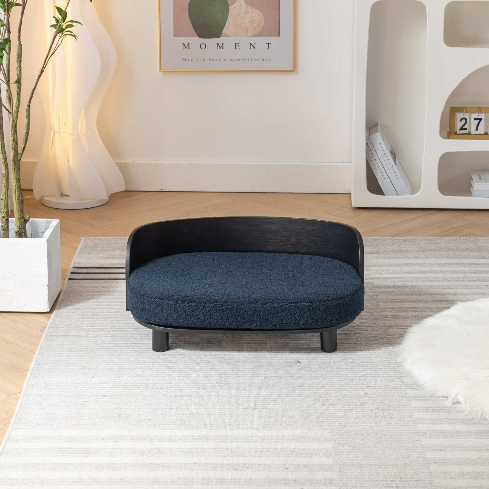 Elevated Dog Bed Solid Wood Velvet Cushion Black_7