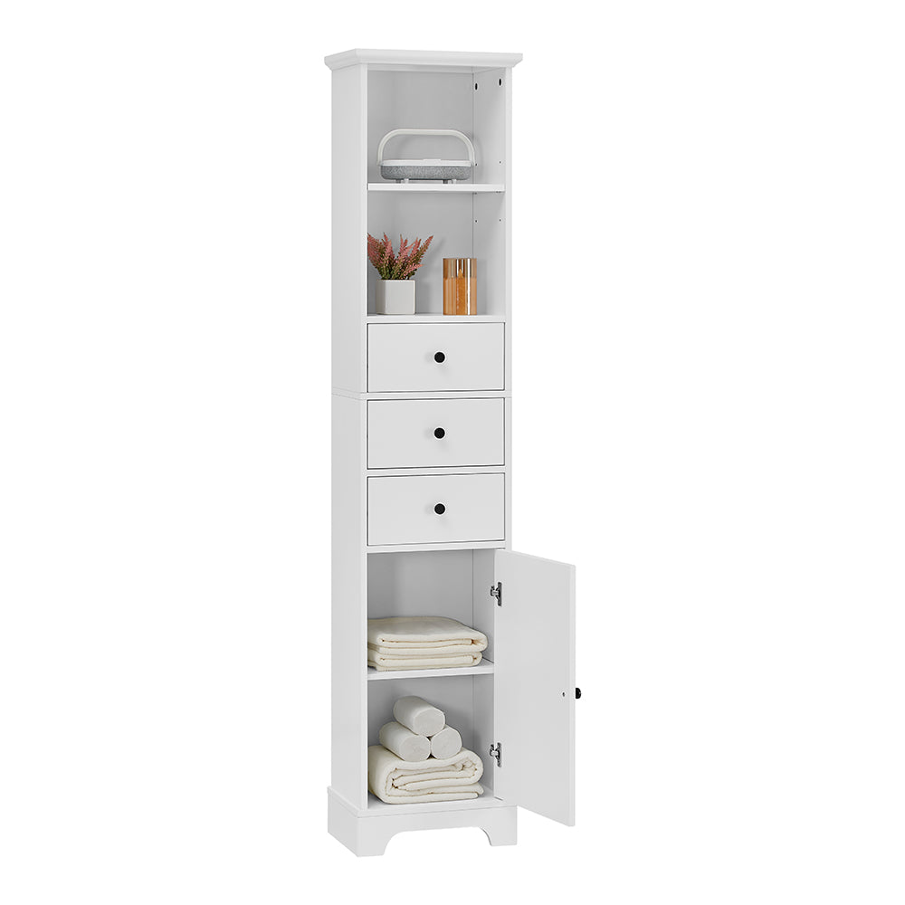 Tall Freestanding Bathroom Cabinet with 3 Drawers & Adjustable Shelf - White_6