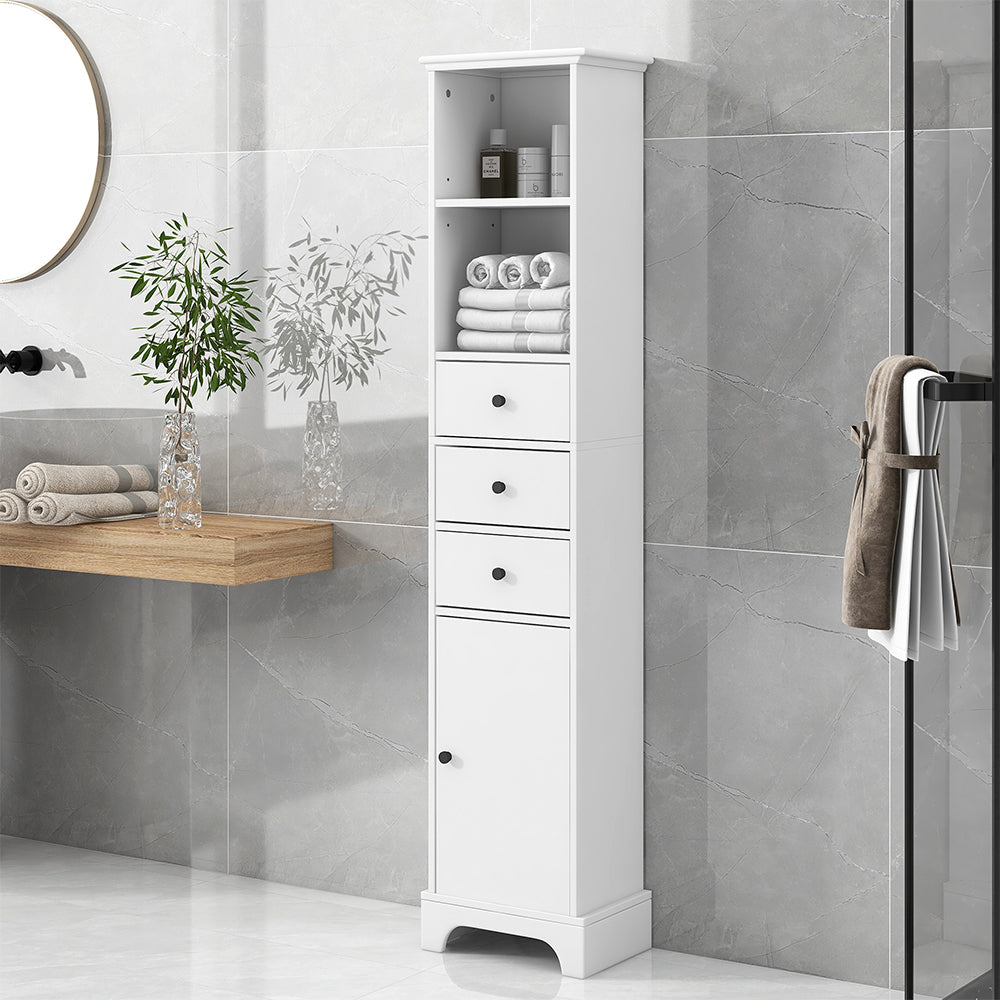 Tall Freestanding Bathroom Cabinet with 3 Drawers & Adjustable Shelf - White_3