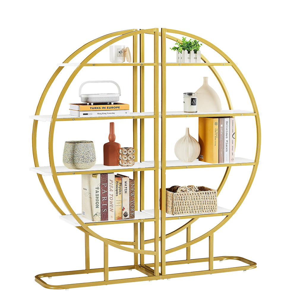 4-Tier Round Open Bookshelf with Gold Metal Frame - White_3