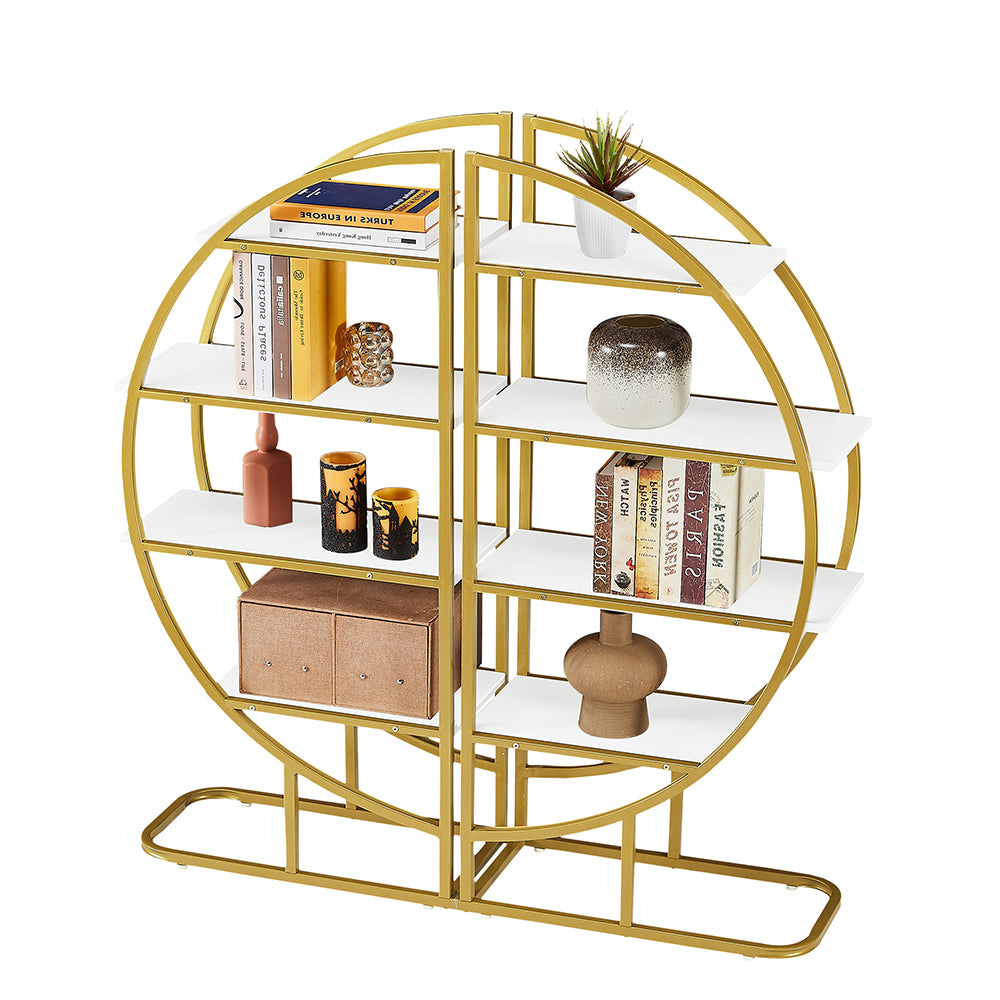 4-Tier Round Open Bookshelf with Gold Metal Frame - White_2