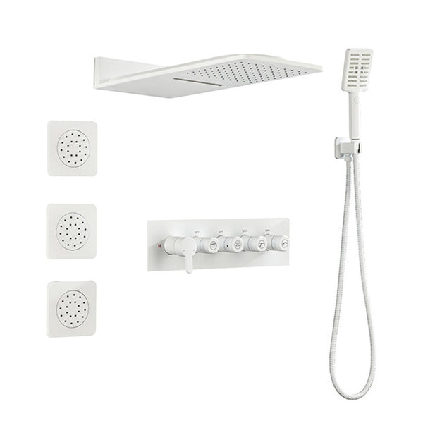 Wall Mounted Waterfall Rain Shower System With 3 Body Sprays & Handheld Shower - White_0