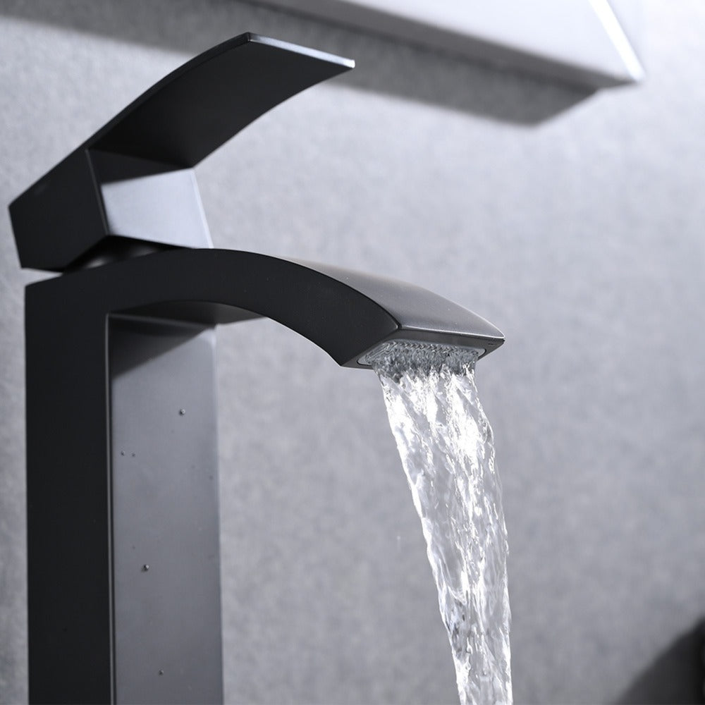 Single Handle Waterfall Bathroom Vanity Sink Faucet  - Black_6