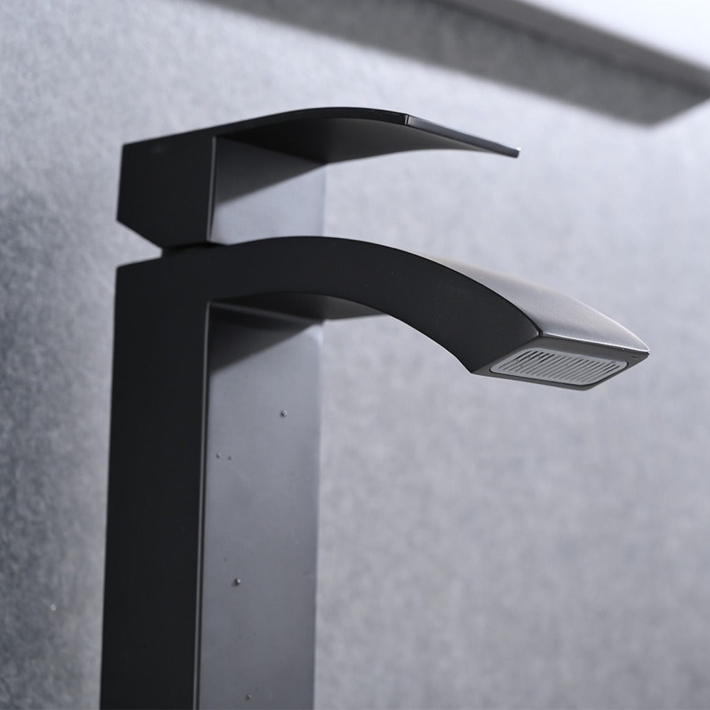 Single Handle Waterfall Bathroom Vanity Sink Faucet  - Black_7