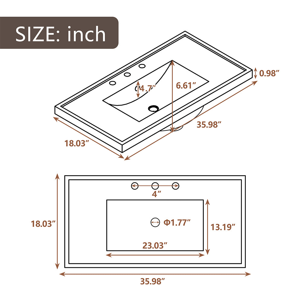 36 Inch Ceramic Single Bathroom Vanity Top with 3-Faucet Holes_7