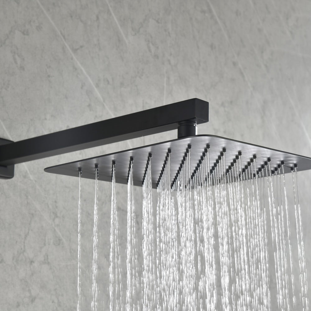 Wall Mounted Waterfall Rain Shower System With 3 Body Sprays & Handheld Shower - Matte Black_1