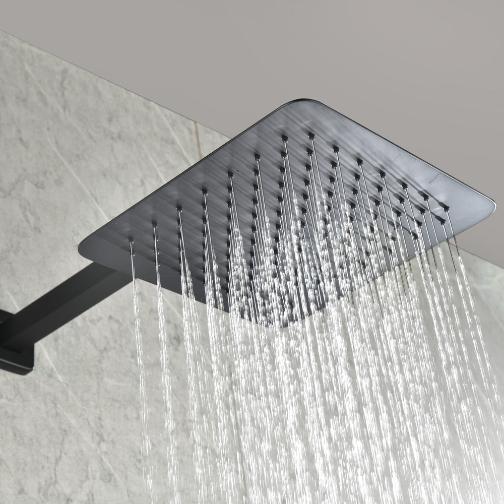 Wall Mounted Waterfall Rain Shower System With 3 Body Sprays & Handheld Shower - Matte Black_3