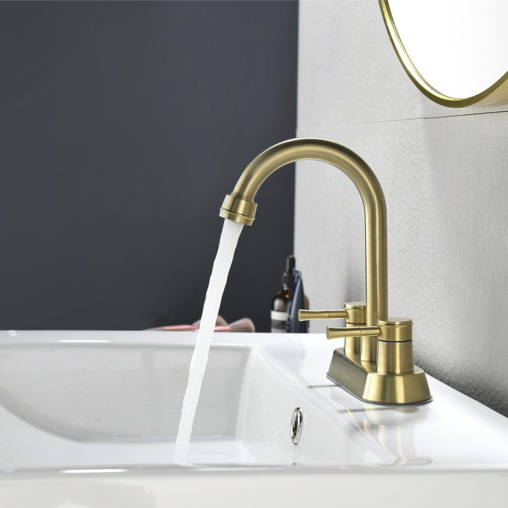 Brushed Gold 4" 2-Handle Centerset Bathroom Faucet_6