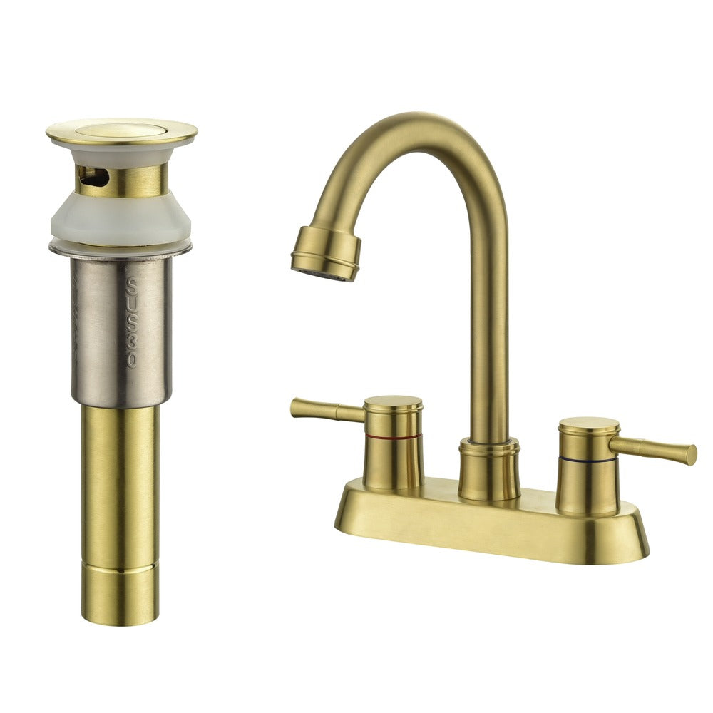 Brushed Gold 4" 2-Handle Centerset Bathroom Faucet_1