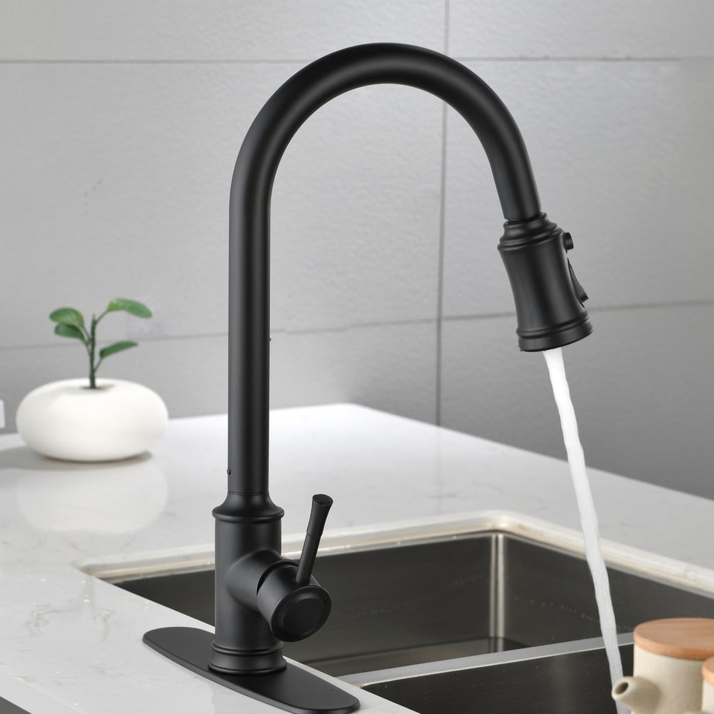 High Arc Single Handle Pull Out Kitchen Faucet Stainless Steel with Pull Down Sprayer_6