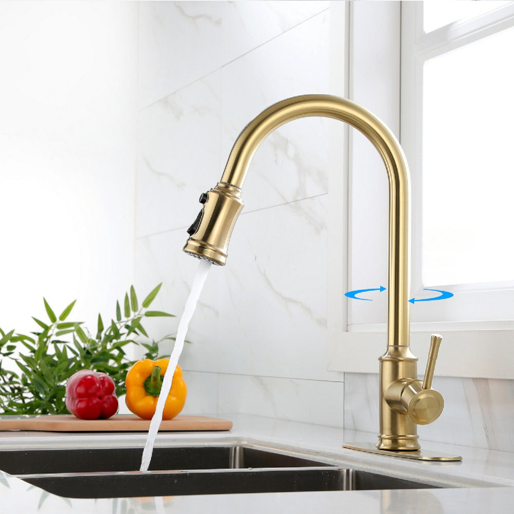 High Arc Pull Out Kitchen Faucet Stainless Steel_4