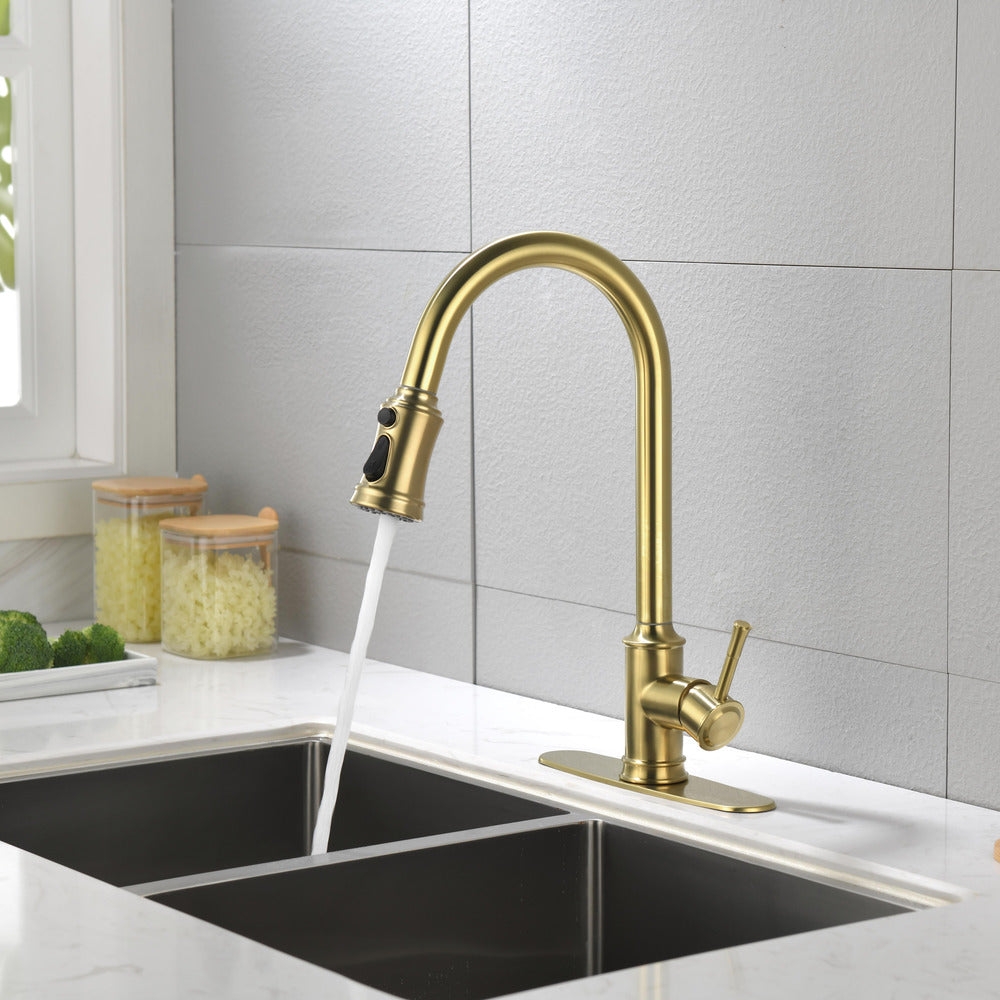 High Arc Pull Out Kitchen Faucet Stainless Steel_7