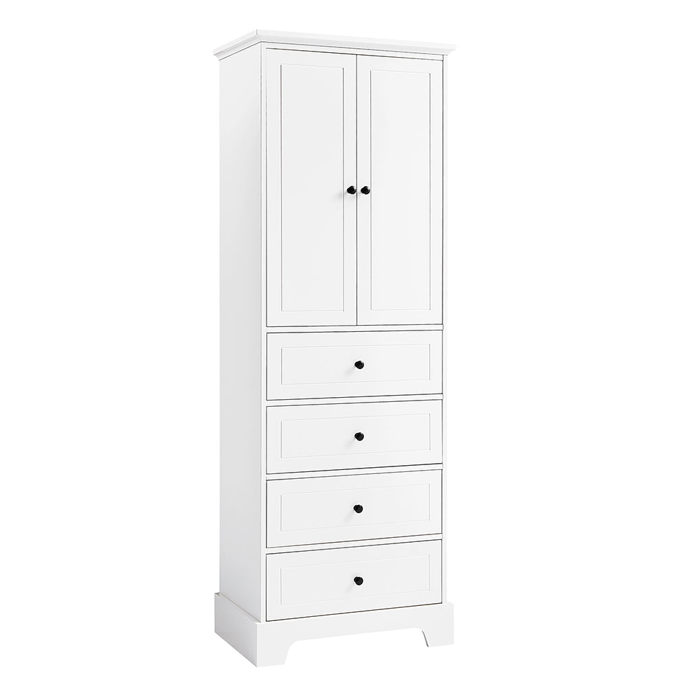 2-Doors & 4-Drawer Cabinet with Adjustable Shelf - White_1