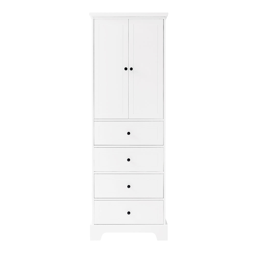 2-Doors & 4-Drawer Cabinet with Adjustable Shelf - White_0