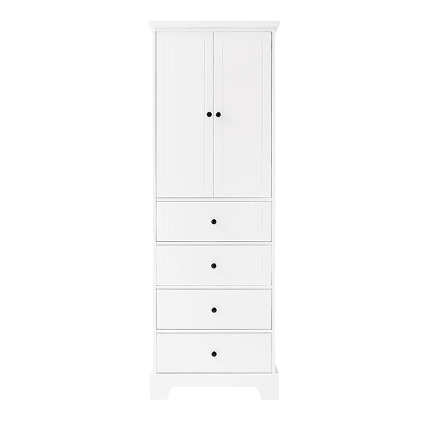 2-Doors & 4-Drawer Cabinet with Adjustable Shelf - White_0