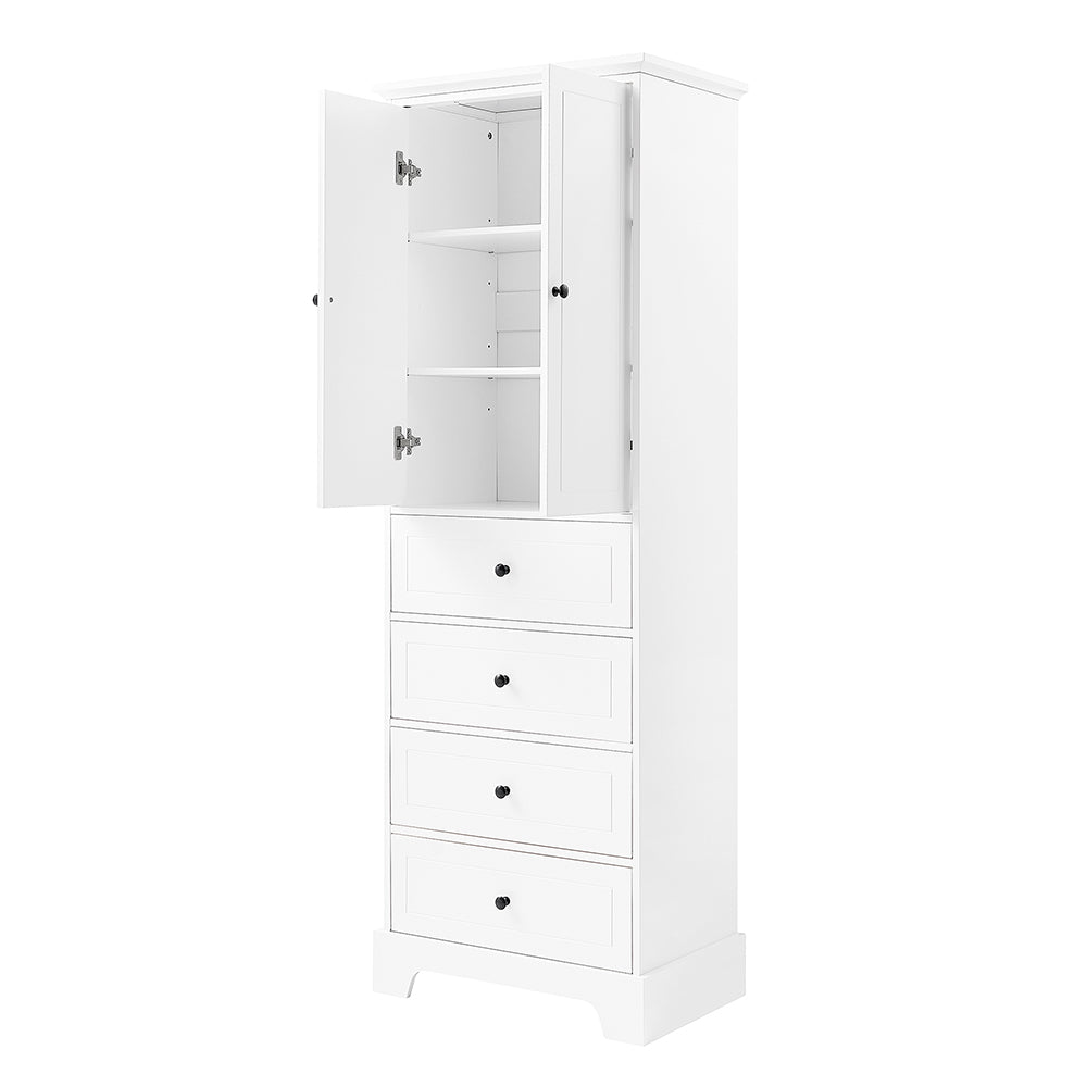 2-Doors & 4-Drawer Cabinet with Adjustable Shelf - White_7