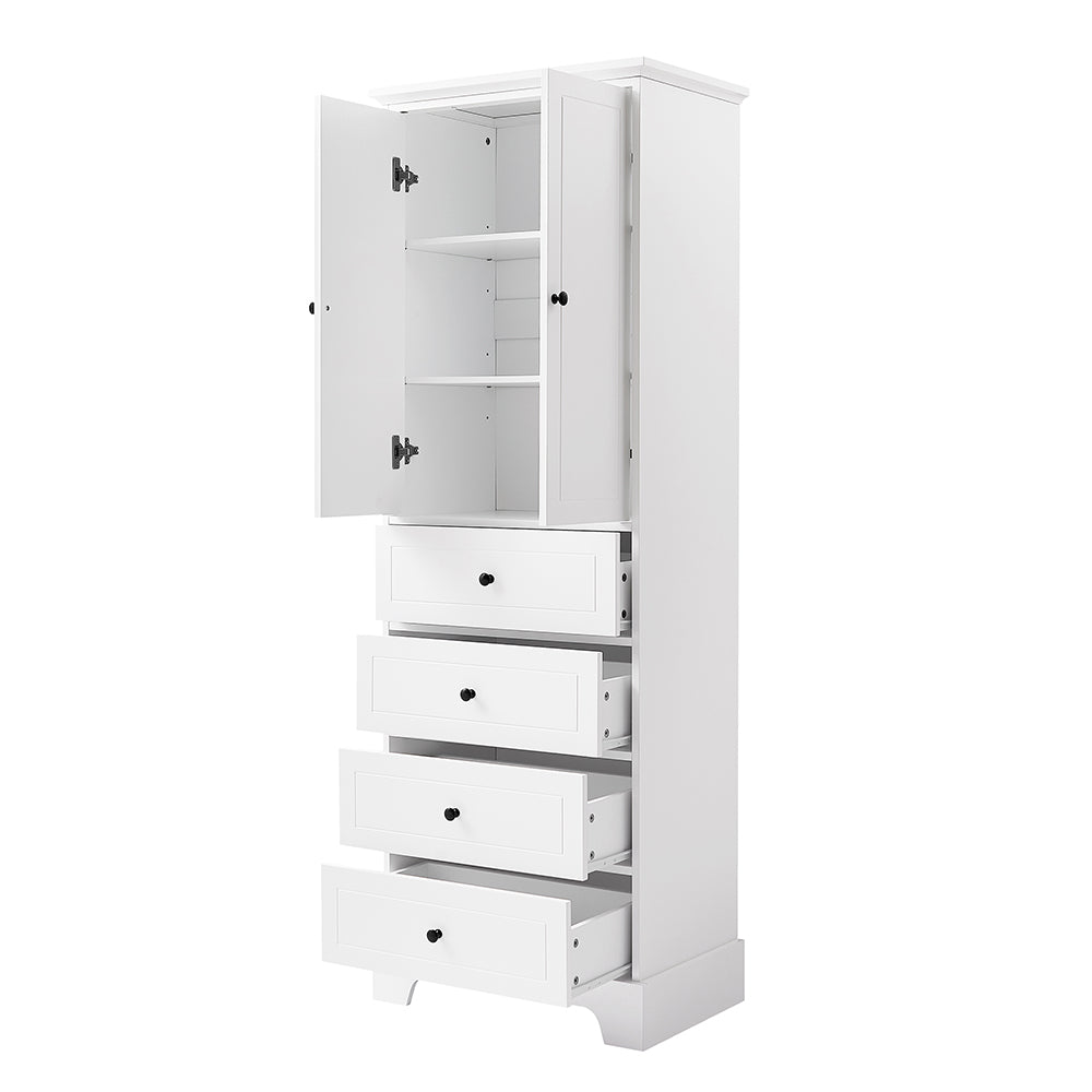 2-Doors & 4-Drawer Cabinet with Adjustable Shelf - White_6