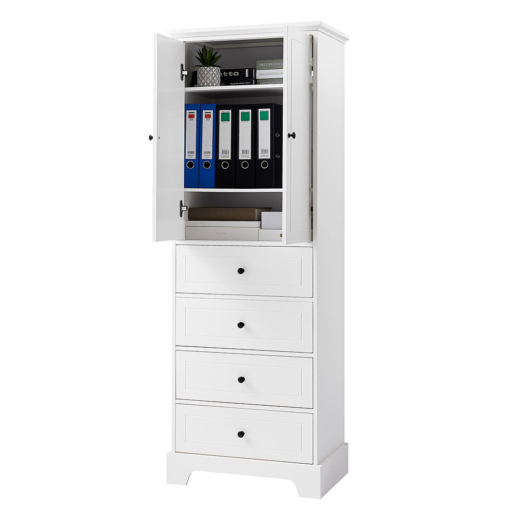 2-Doors & 4-Drawer Cabinet with Adjustable Shelf - White_5