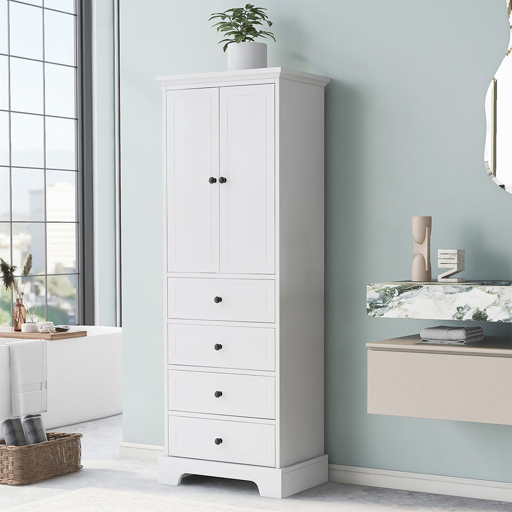 2-Doors & 4-Drawer Cabinet with Adjustable Shelf - White_2