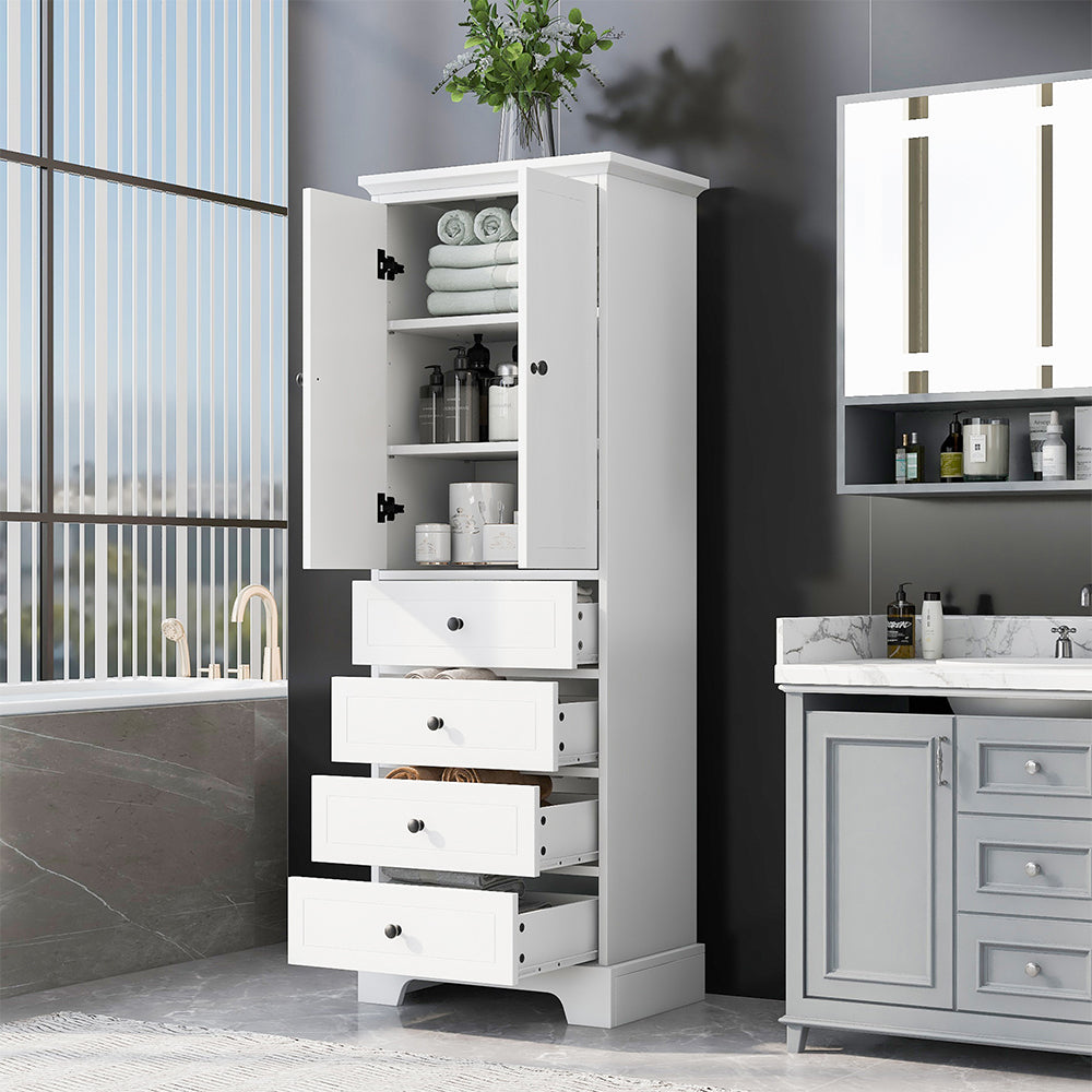 2-Doors & 4-Drawer Cabinet with Adjustable Shelf - White_3